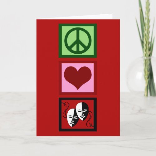 Peace Love Theatre Red Christmas Holiday Card