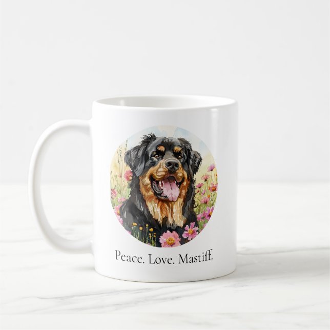 Peace. Love. Tibetan Mastiff Mug (Left)