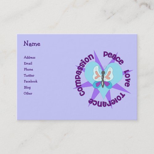 Peace Love Tolerance Compassion Business Card Template