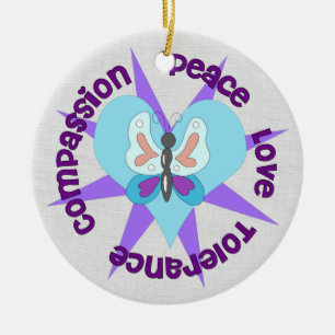 Peace Love Tolerance Compassion Ceramic Ornament