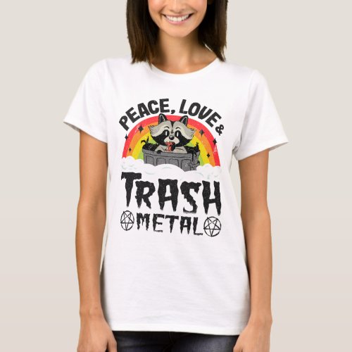 Peace Love  Trash Metal Raccoon Kids Punk Metal R T_Shirt
