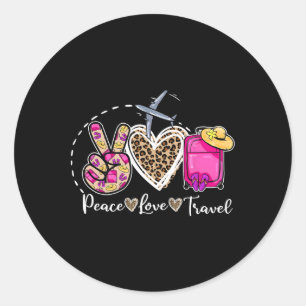 Peace Love Travel Retro Summer Vacation Family Mat Classic Round Sticker