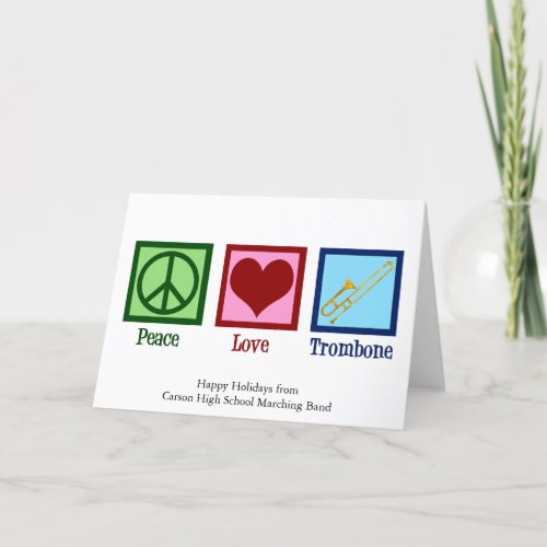 Peace Love Trombone Custom Band Christmas Holiday Card