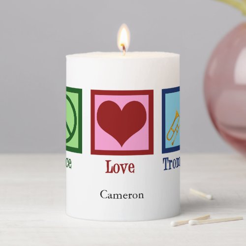Peace Love Trombone Player Customizable Gift Pillar Candle