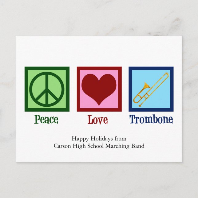 Peace Love Trombone Player Cute Custom Postcard (Front)