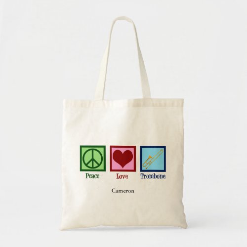 Peace Love Trombone Player Cute Custom Tote Bag