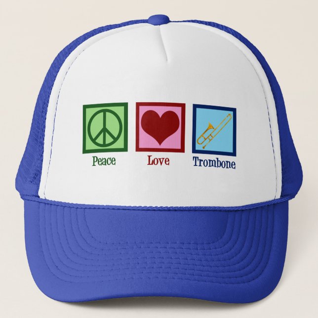 Peace Love Trombone Player Trucker Hat (Front)