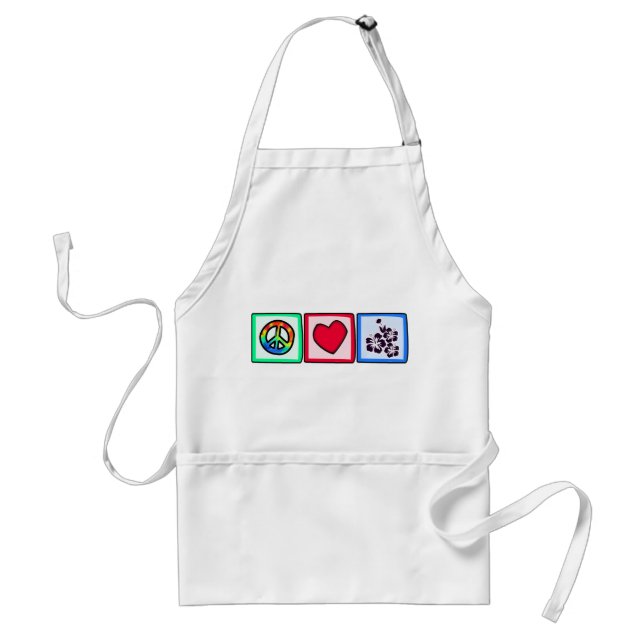 Peace, Love,  Tropical Flowers Adult Apron (Front)