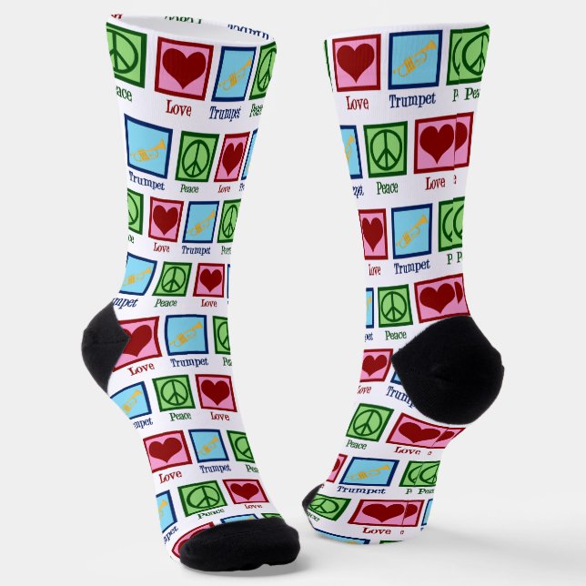Peace Love Trumpet Cute Band Socks (Angled)