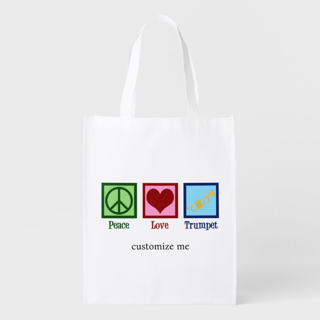 Peace Love Trumpet Cute Customizable Band Grocery Bag (Front)