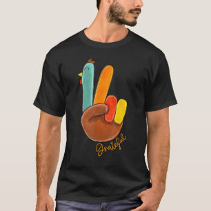 Peace Love Turkey Grateful Turkey Hand Sign Thanks T-Shirt