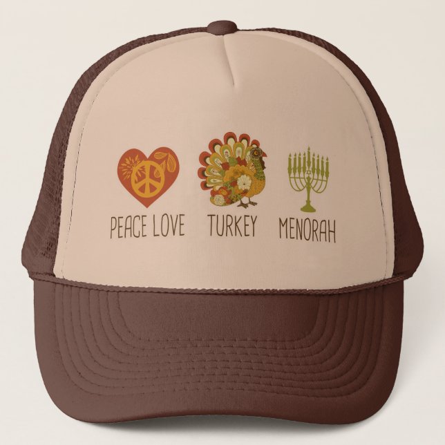 Peace Love Turkey Menorah Trucker Hat (Front)