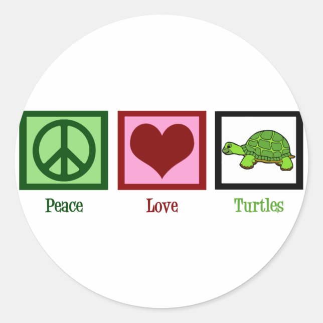 Peace Love Turtles Classic Round Sticker (Front)