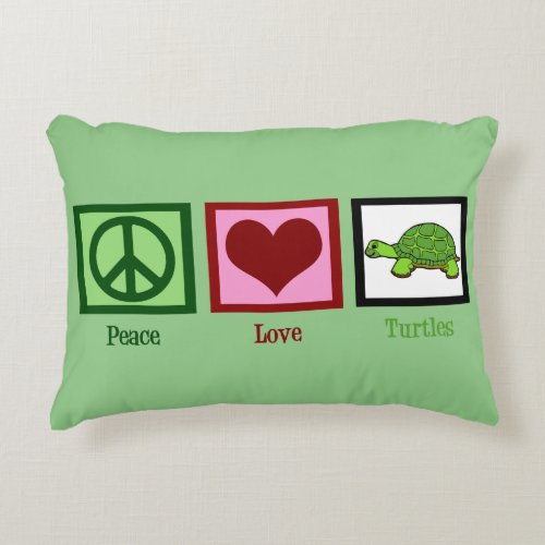 Peace Love Turtles Cute Green Decorative Pillow