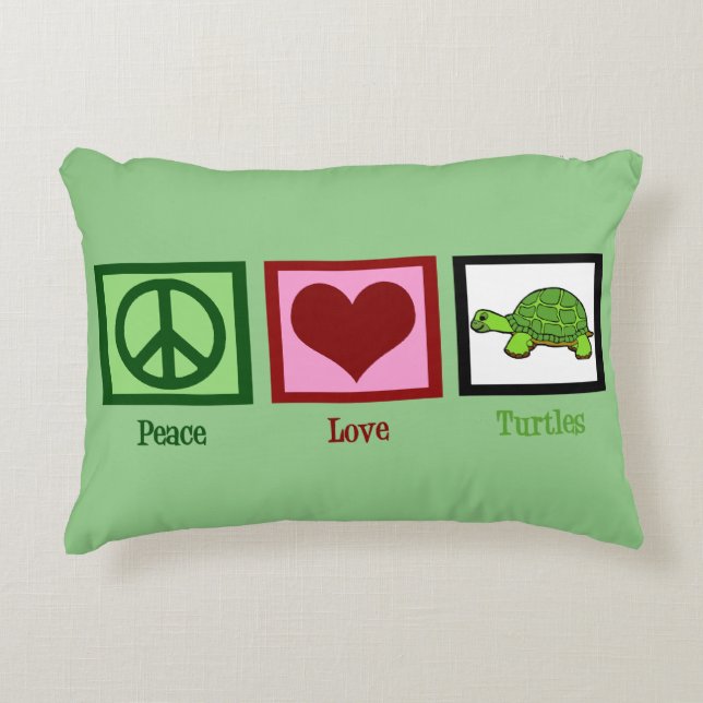 Peace Love Turtles Cute Green Decorative Pillow (Front)