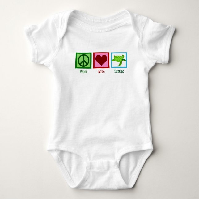 Peace Love Turtles Cute Sea Turtle Baby Bodysuit (Front)
