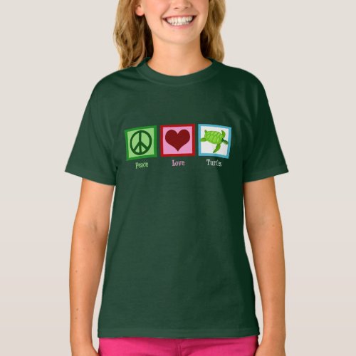 Peace Love Turtles Cute Sea Turtle Girls T_Shirt