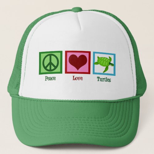 Peace Love Turtles Cute Sea Turtle Trucker Hat