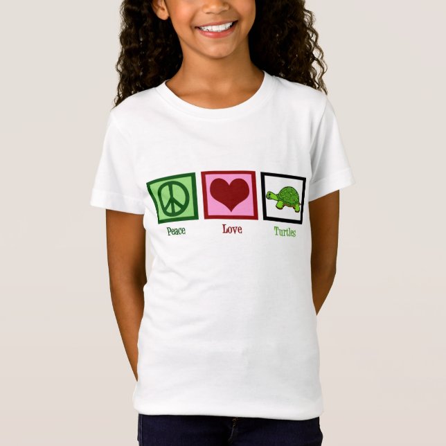 Peace Love Turtles Cute Turtle Girl's T-Shirt (Front)