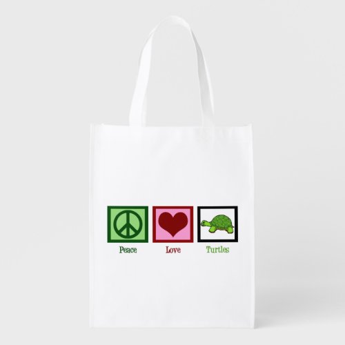Peace Love Turtles Cute Turtle Grocery Bag