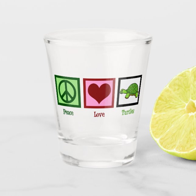 Peace Love Turtles Cute Turtle Shot Glass (Front)