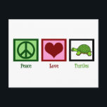 Peace Love Turtles Postcard<br><div class="desc">A green peace sign,  a heart,  and an adorable turtle on a cute Peace Love Turtles postcard.</div>