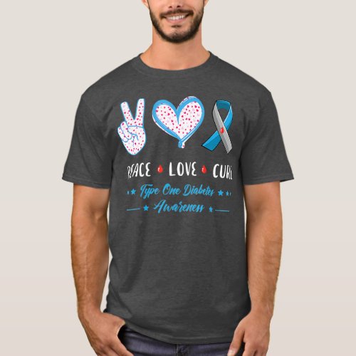Peace Love Type one Diabetes awareness men women T_Shirt