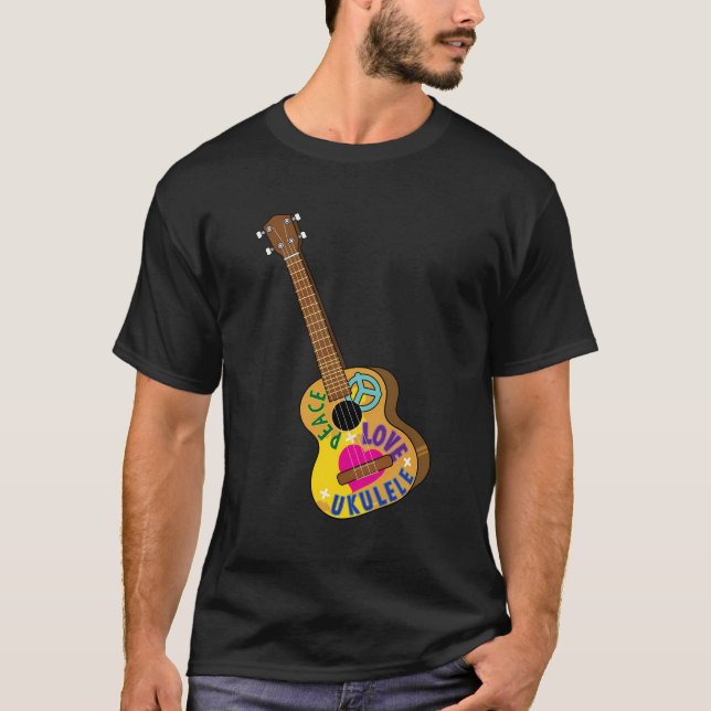 Peace Love Ukelele Funny Uke Player Gift For Men W T-Shirt (Front)