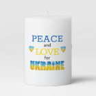 Peace Love Ukraine Blue Yellow Hearts Pillar Candl