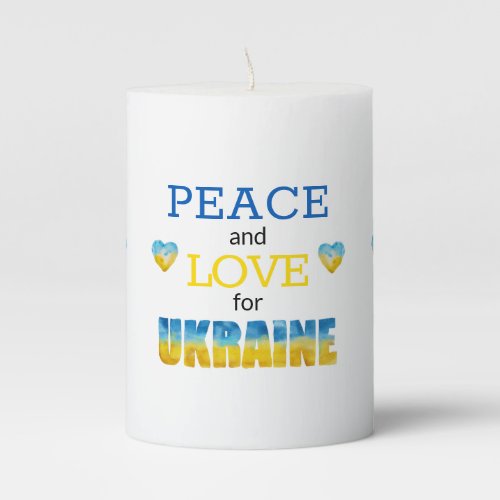 Peace Love Ukraine Blue Yellow Hearts Pillar Candl Pillar Candle