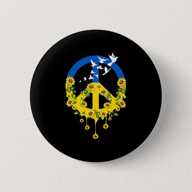 Peace Love Ukraine Dove Ukraine Sunflower Ukrainia Button (Front)