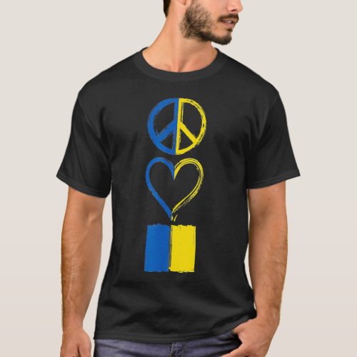 Peace Love Ukraine Ukrainian Flag Apparel  T_Shirt