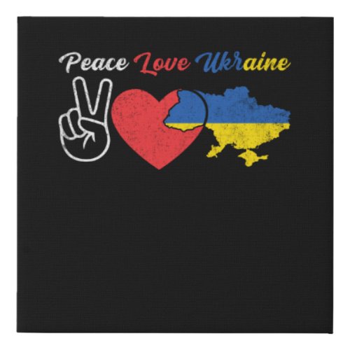 Peace Love Ukraine Ukrainian Flag Heart Faux Canvas Print