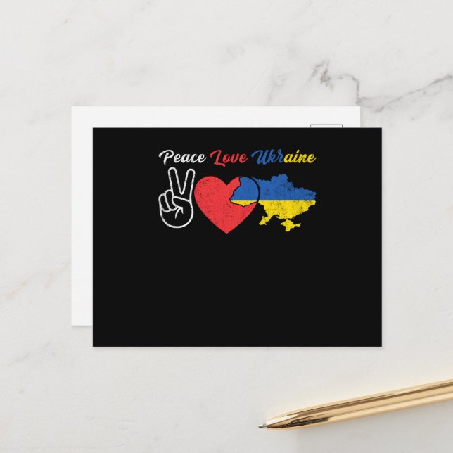 Peace Love Ukraine Ukrainian Flag Heart Postcard (Front/Back In Situ)