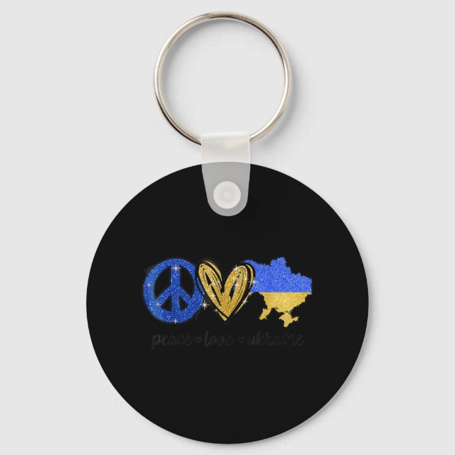 Peace Love Ukraine Ukrainian Flag I Stand With Ukr Keychain (Front)