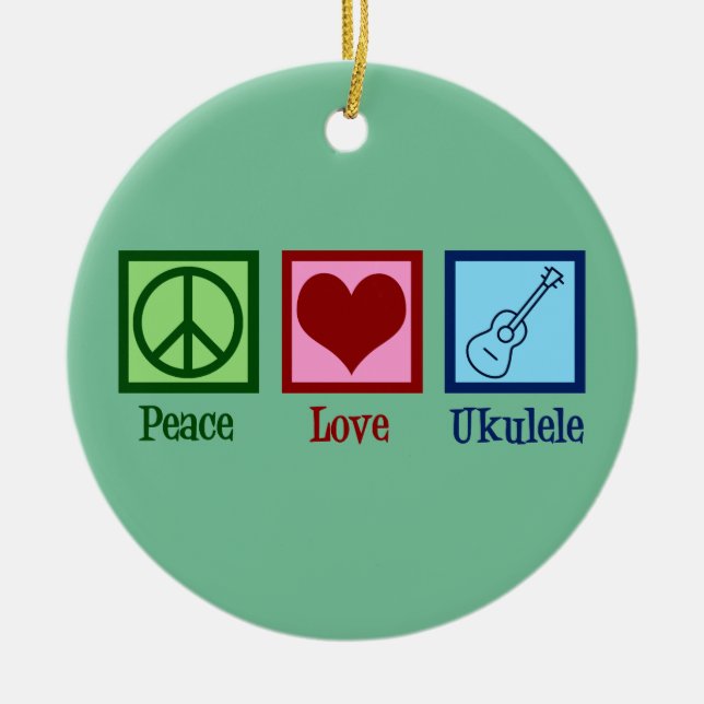 Peace Love Ukulele Ceramic Ornament (Front)