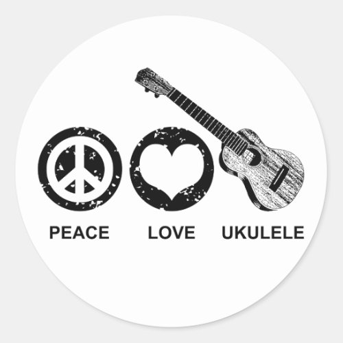 Peace Love Ukulele Classic Round Sticker