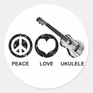 Peace Love Ukulele Classic Round Sticker