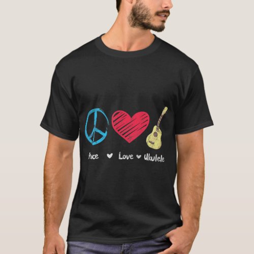 Peace Love Ukulele Hawaiian Music Ukelele Uke T_Shirt