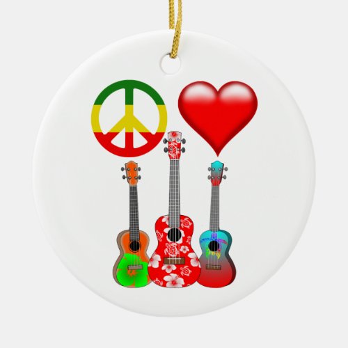 Peace Love Ukuleles Ceramic Ornament