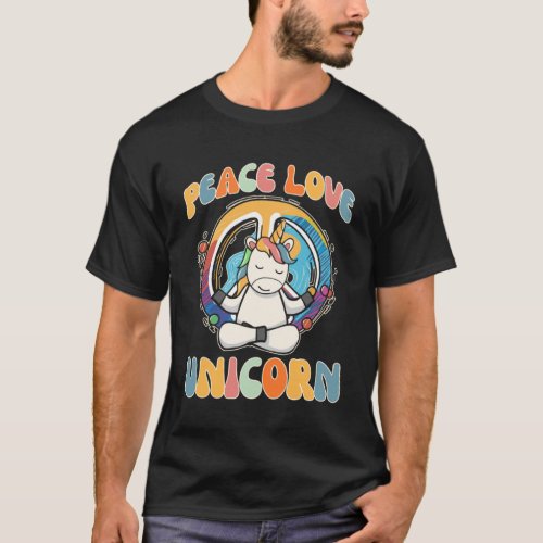 Peace Love Unicorn Horse Hippie Yoga  Meditation H T_Shirt