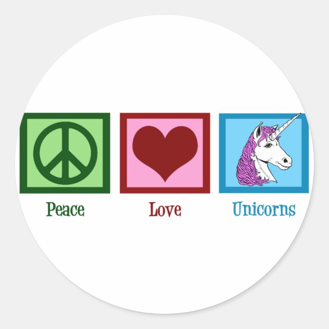 Peace Love Unicorns Classic Round Sticker (Front)