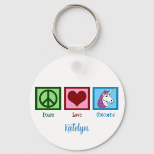 Peace Love Unicorns Cute Personalized Keychain