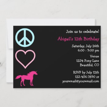 Peace Love Unicorns Girl's Birthday Invitation by TheCutieCollection at Zazzle
