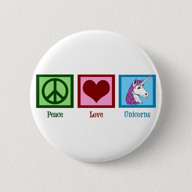 Peace Love Unicorns Pinback Button (Front)