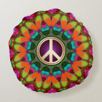 Peace & Love (v1) Homely Hippie Round Cushion