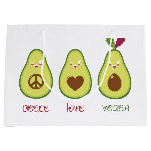 Peace love vegan avocado design large gift bag