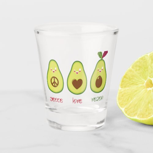 Peace love vegan avocado design shot glass