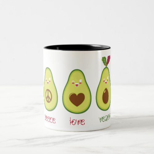 Peace love vegan avocado design Two_Tone coffee mug