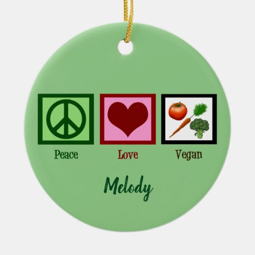 Peace Love Vegan Custom Green Christmas Ceramic Ornament